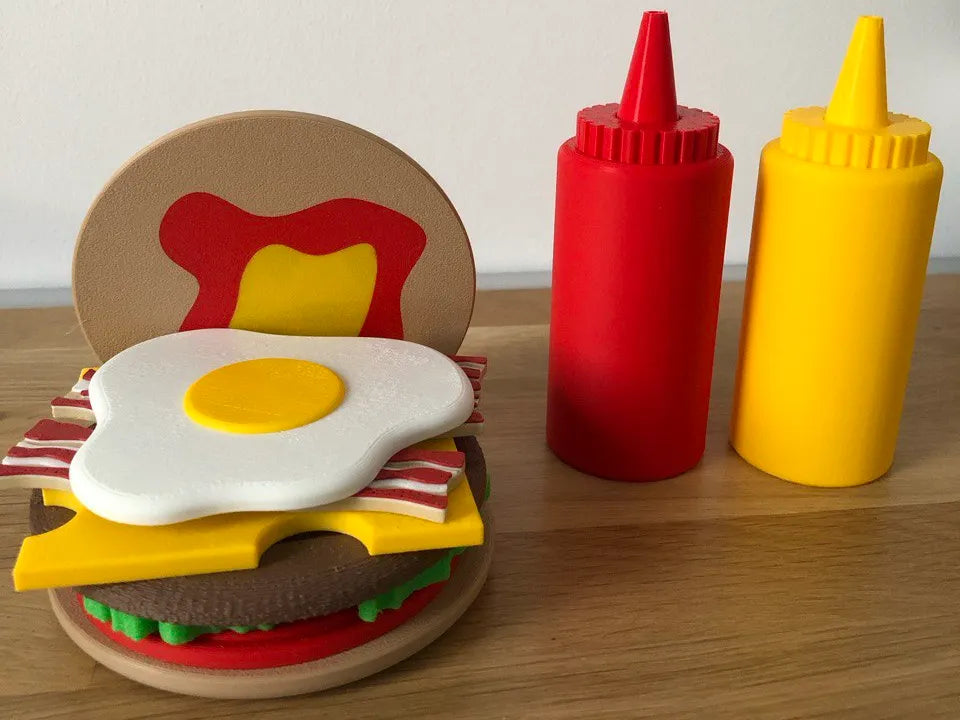 Burger and condiments