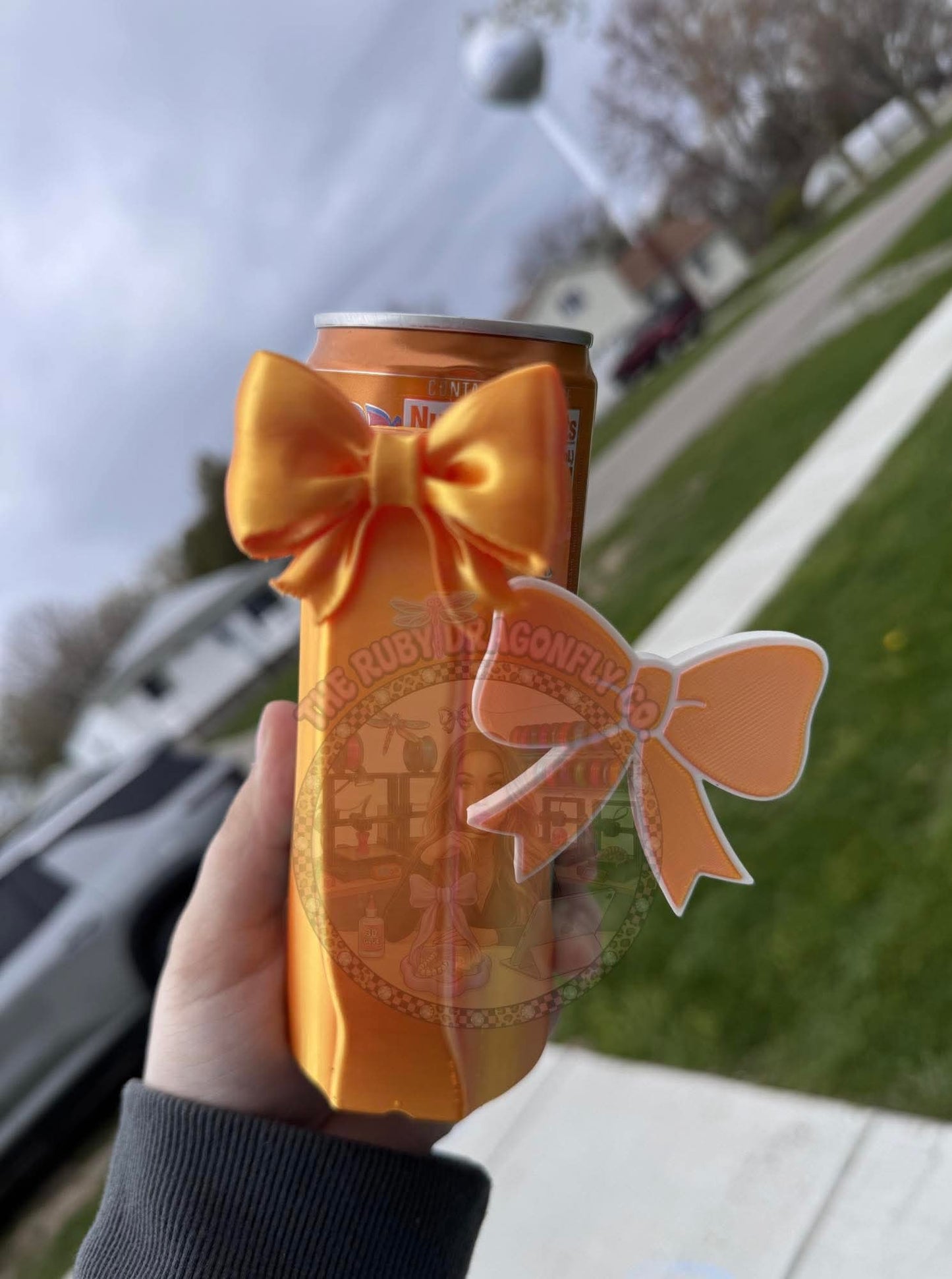 Skinny 12 oz Can Holder with Bow & Can Tab Opener