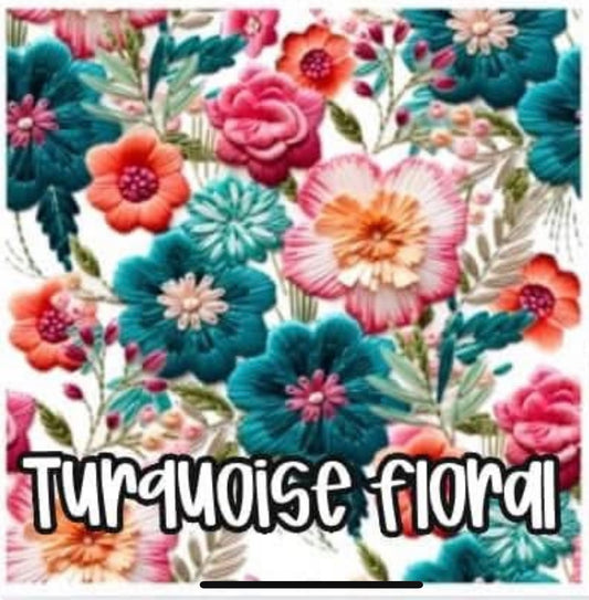 Turquoise Faux Embroidered Floral