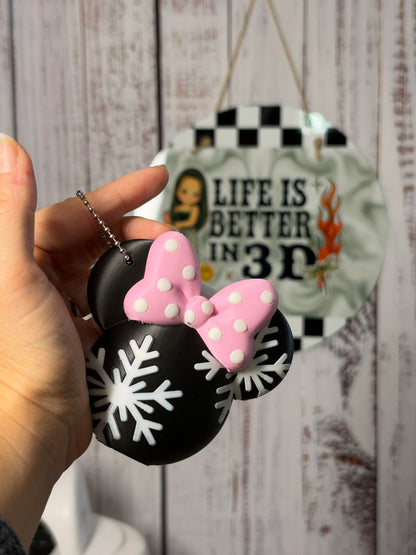 Snowflake Girl Mouse BBW Sanitizer Keychain Holder