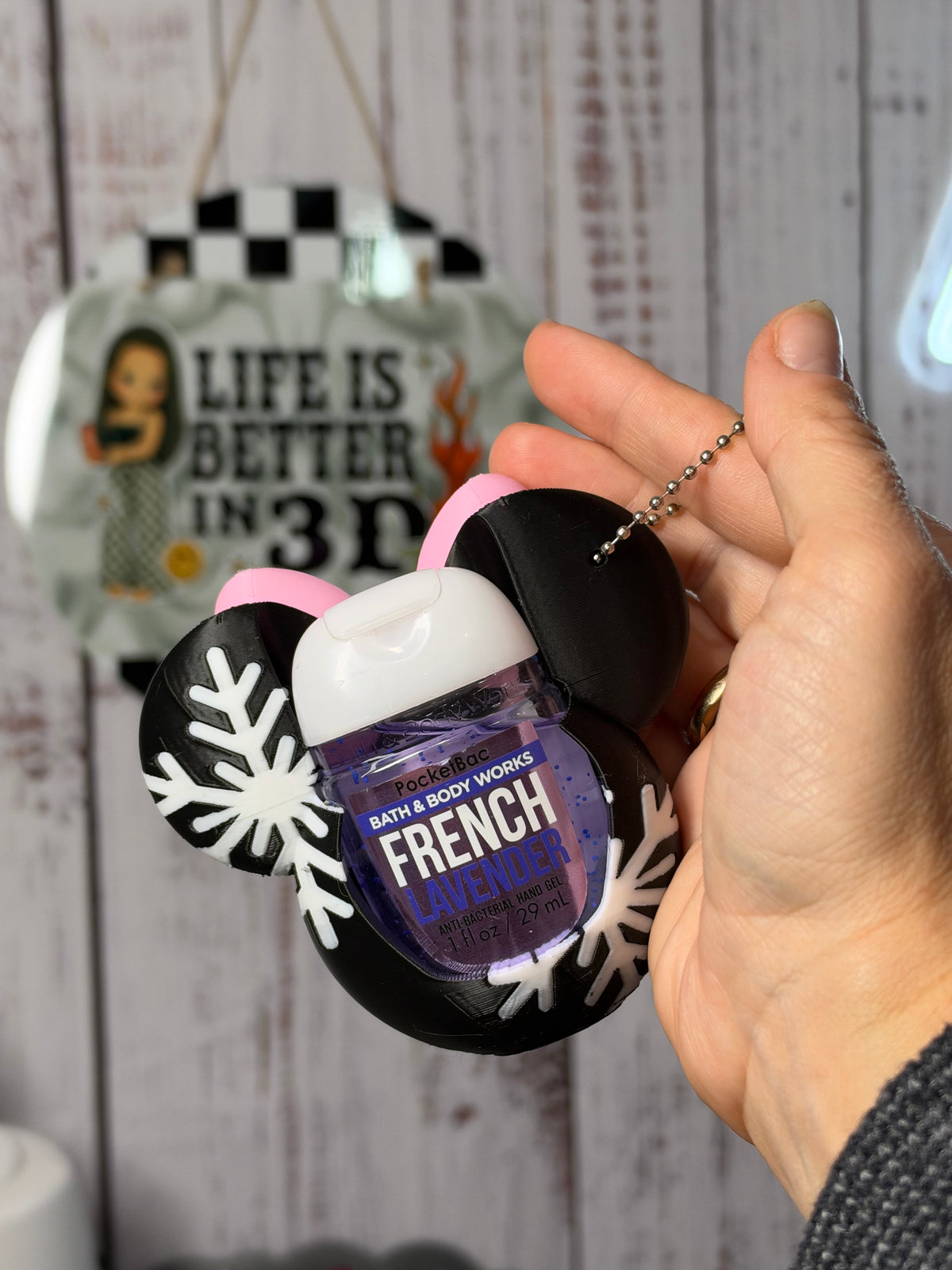 Snowflake Girl Mouse BBW Sanitizer Keychain Holder