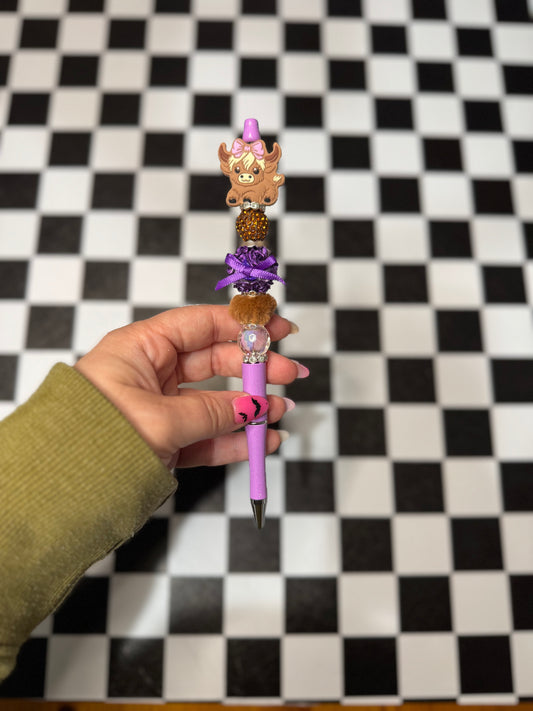 Purple Cow Beaded Pen