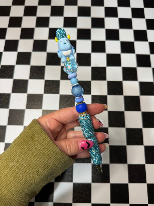 Blue Monster Beaded Pen