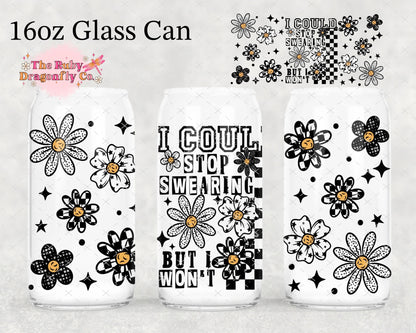 I Could Stop Swearing Cup with Checkered Daisy Straw Topper